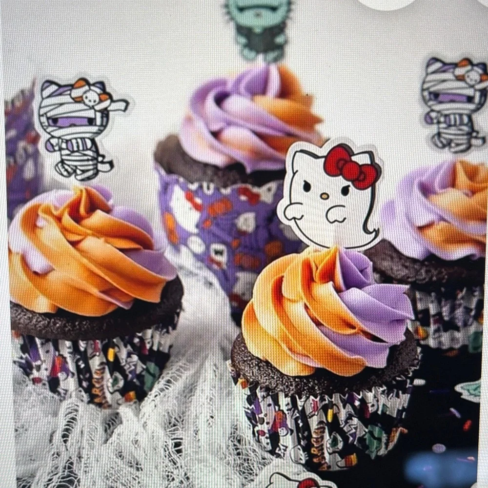 Hello Kitty Halloween Cupcake Toppers & Liners - Purple, Orange, Black